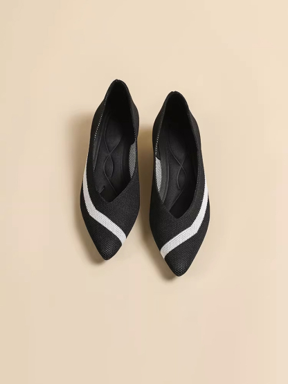 KENPOGEN ニットパンプス ポインテッドトゥシューズ 3.5cmUP ウェッジソール Vカット 通気性 フォーマル