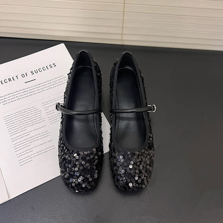 KENPOGEN スパンコール メリージェーン靴 インヒール 4cmUP スクエアトゥ キラキラ トレンド感 歩きやすい