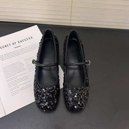 KENPOGEN スパンコール メリージェーン靴 インヒール 4cmUP スクエアトゥ キラキラ トレンド感 歩きやすい