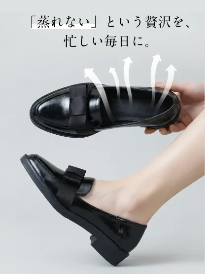 【一日中疲れない】KENPOGEN ローファー リボン付き ポインテッドトゥ 3cmUP 柔らかい 痛くない 通勤 就活 オフィス