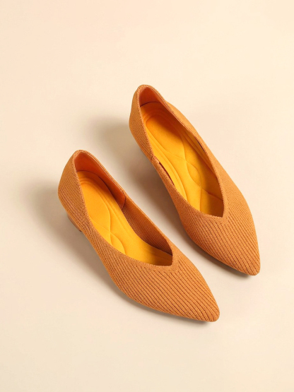 KENPOGEN ニットパンプス ポインテッドトゥシューズ 3.5cmUP ウェッジソール Vカット 通気性 フォーマル