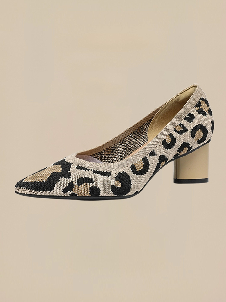 KENPOGEN ポインテッドトゥパンプス ニット素材 5cmUP チャンキーヒール 星柄 痛くない フォーマル