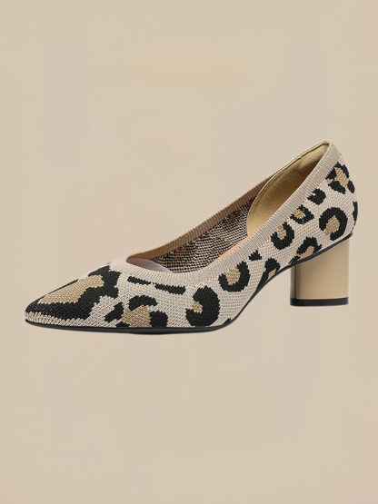 KENPOGEN ポインテッドトゥパンプス ニット素材 5cmUP チャンキーヒール 星柄 痛くない フォーマル