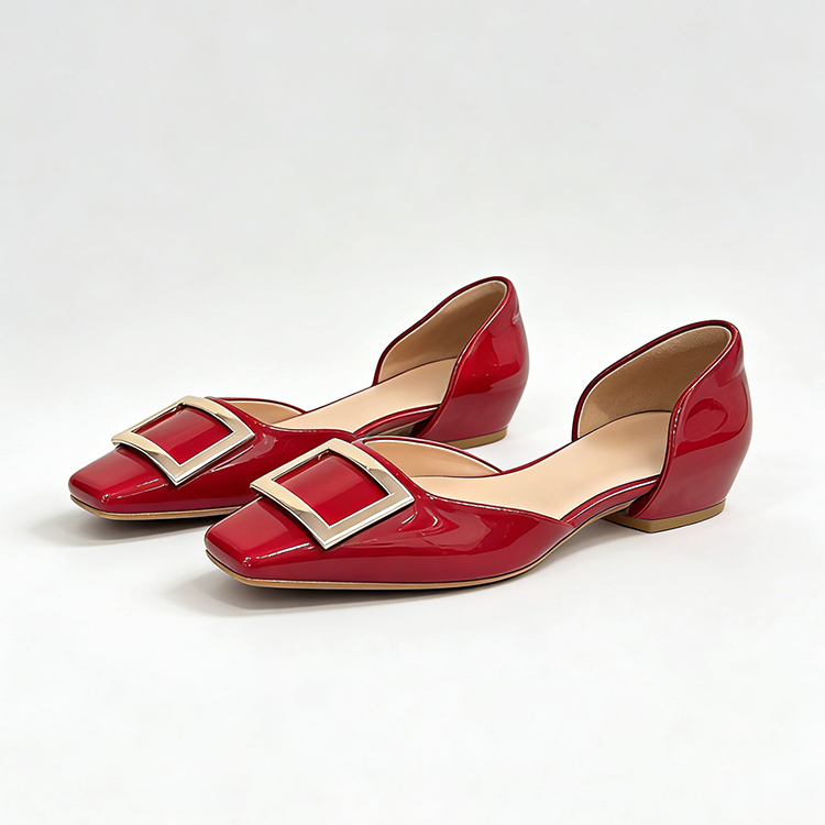 スクエアバックル サイドオープンパンプス