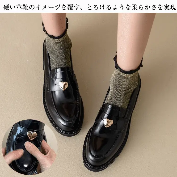 KENPOGEN コインローファー 牛革 手作り ハート飾り 5.5cmUP 歩きやすい きれいめ