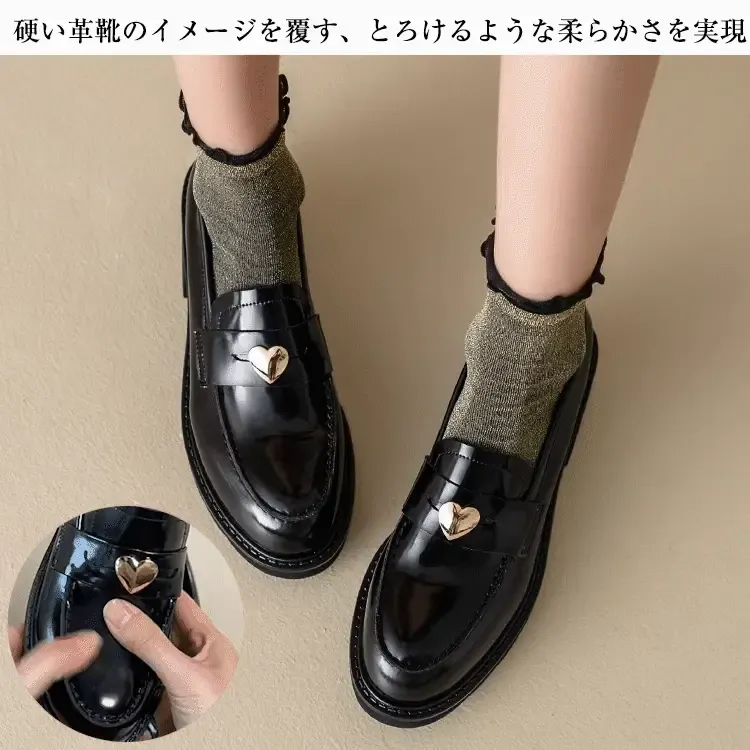 KENPOGEN コインローファー 牛革 手作り ハート飾り 5.5cmUP 歩きやすい きれいめ