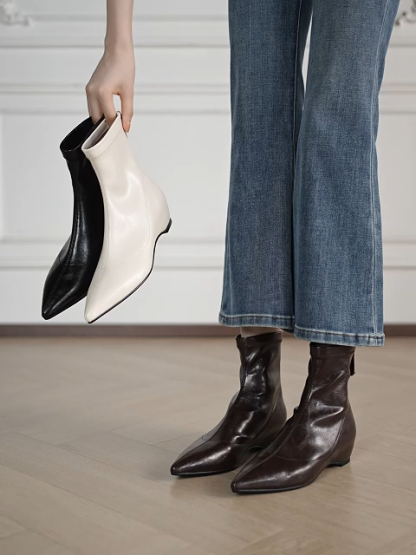 KENPOGEN ストレッチブーツ インヒール ポインテッドトゥ 4.5cmUP バックファスナー 履きやすい 細見え 通常タイプ・裏起毛 秋冬