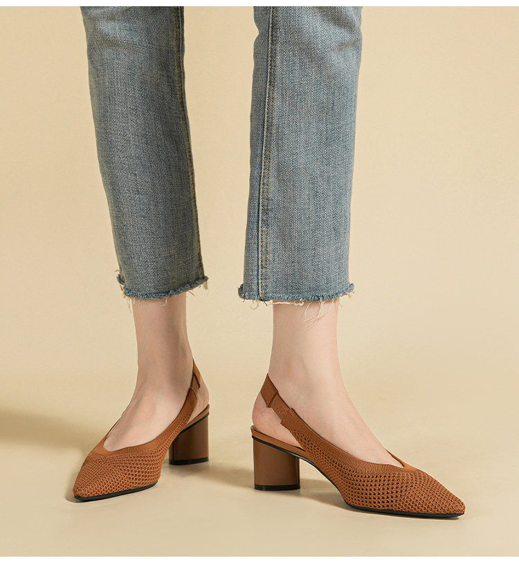 KENPOGEN メッシュサンダル ポインテッドトゥパンプス 5cmUP バックストラップ 歩きやすい