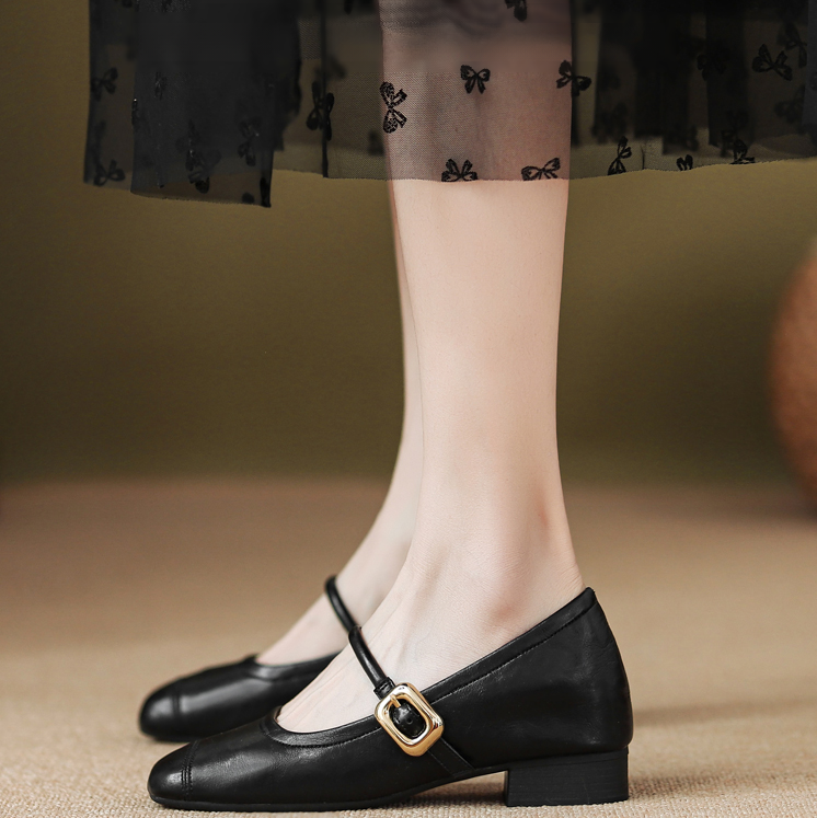 小さいサイズ インヒールメリージェーン靴  5cmUP 本革 柔らか　ブラック