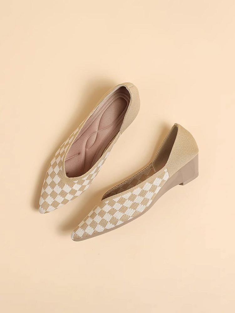 KENPOGEN ニットパンプス ポインテッドトゥシューズ 3.5cmUP ウェッジソール Vカット 通気性 フォーマル