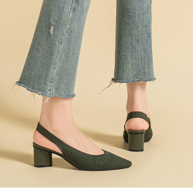 KENPOGEN メッシュサンダル ポインテッドトゥパンプス 5cmUP バックストラップ 歩きやすい