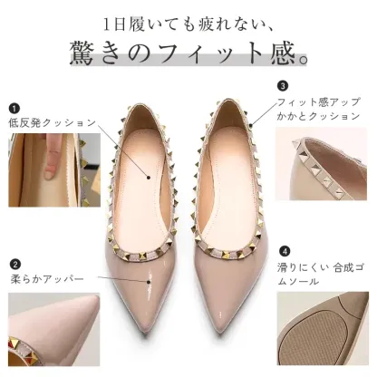 KENPOGEN スタッズ 靴 エナメルパンプス 5cmUP インヒール 履きやすい 痛くない