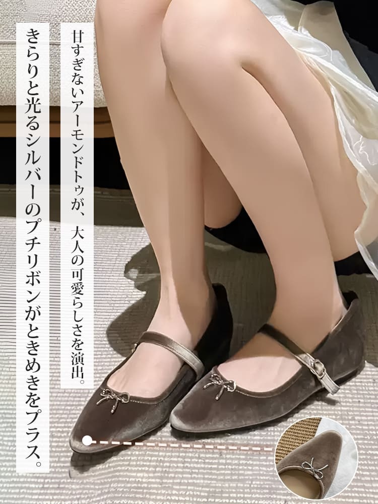 クラシカルリボン インヒールベロアメリージェーン