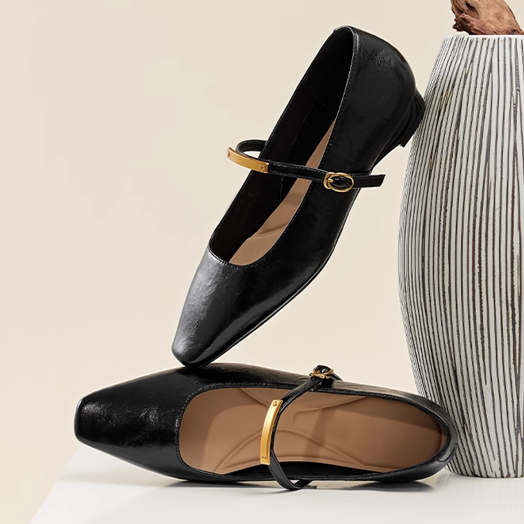 甲高 幅広 パンプス ストラップシューズ レディース つま先 スクエア痛くない パンプス  歩きやすい 高級 靴 レディース 2.5cm ヒール　ブラック