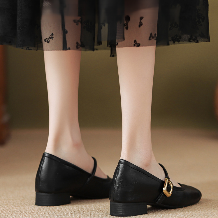 小さいサイズ インヒールメリージェーン靴  5cmUP 本革 柔らか　ブラック