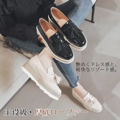 KENPOGEN ビットローファー 厚底靴 5cmUP エナメル 滑りにくい 疲れにくい 通学 通勤