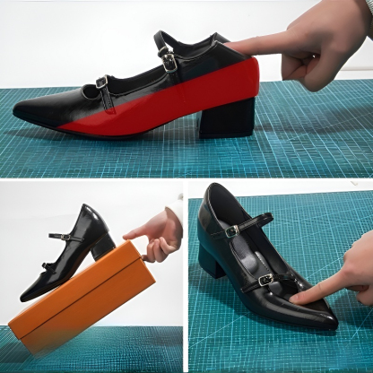 ダブルストラップ・7cmチャンキーヒールパンプス