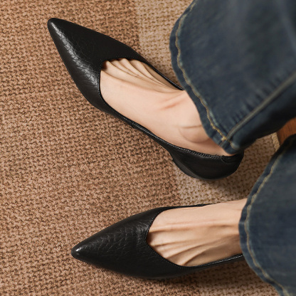 Vカット型押し 美脚ウェッジパンプス