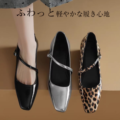 KENPOGEN メリージェーン靴 羊革パンプス 4.5cmUP ウェッジソール スクエアトゥ 柔らかい フォーマル