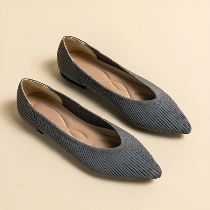 ポインテッドトゥ ニットフラットパンプス