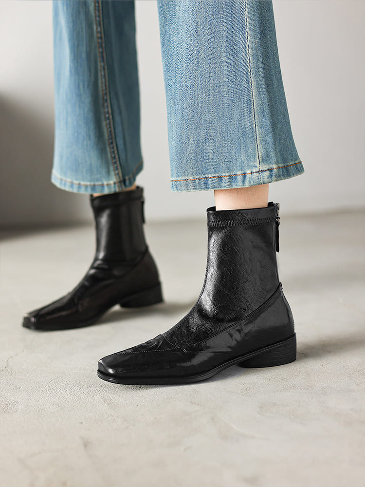 スクエアトゥ ストレッチブーツ