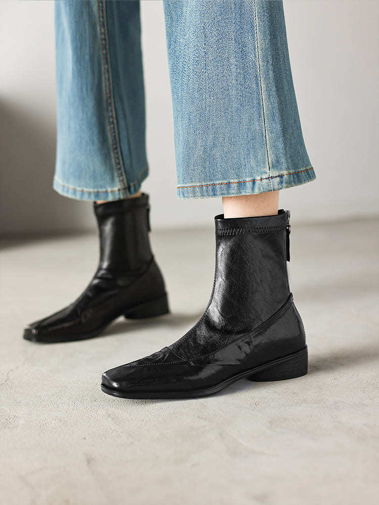 スクエアトゥ ストレッチブーツ