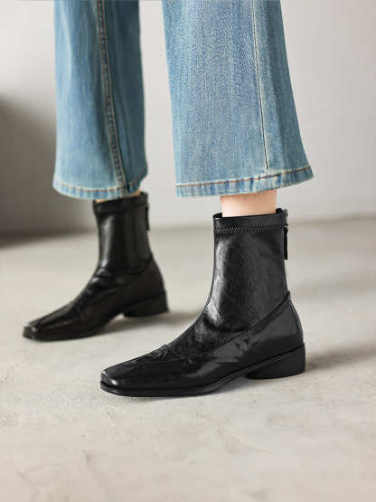 スクエアトゥ ストレッチブーツ