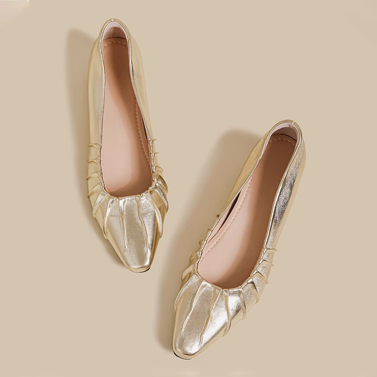 小さいサイズ インヒールギャザーパンプス 5cmUP 柔らか 晴雨兼用　ゴールド