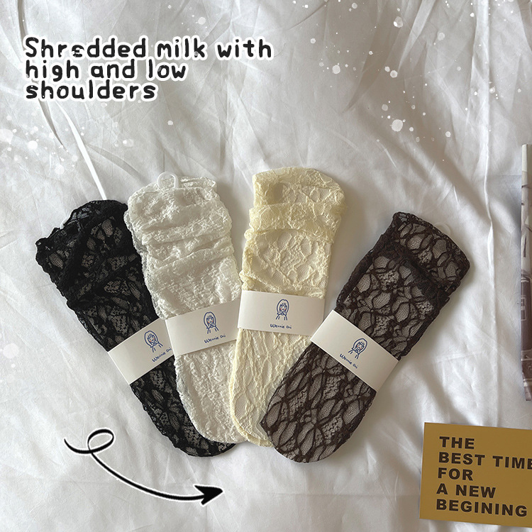 KENPOGEN レースソックス シースルー レディース 靴下 クルー丈 薄手 通気性 吸汗