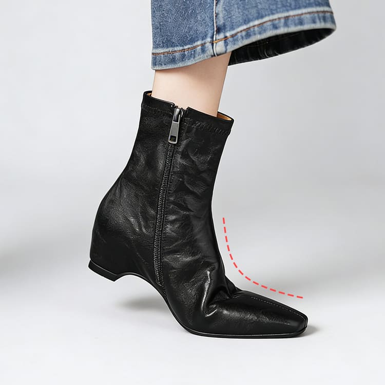 KENPOGEN ファスナー ブーツ インヒール ストレッチ 5cmUP スエード スムース ノーマル/裏起毛タイプ 快適フィット 秋冬