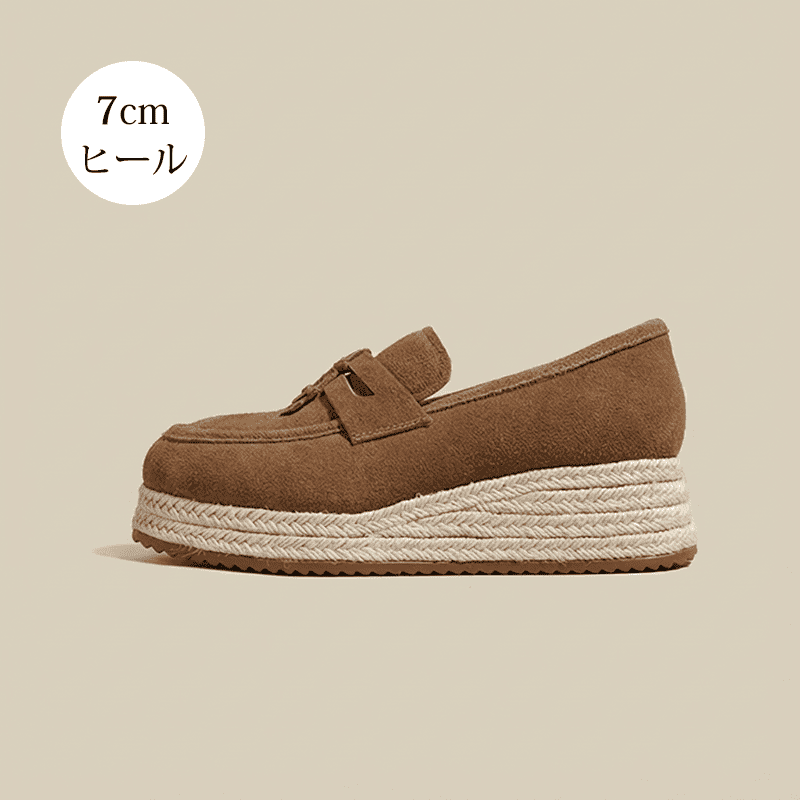 KENPOGEN ローファー 厚底靴 4.5cm/7cmUP ジュートソール メタルパーツ付き 歩きやすい 痛くない 通勤