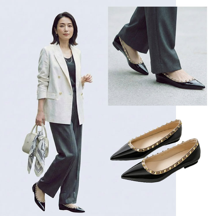 パイピングスタッズパンプス 縁取り アクセント