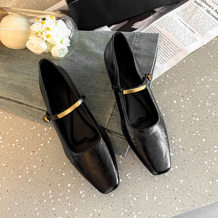 甲高 幅広 パンプス ストラップシューズ レディース つま先 スクエア痛くない パンプス  歩きやすい 高級 靴 レディース 2.5cm ヒール　ブラック