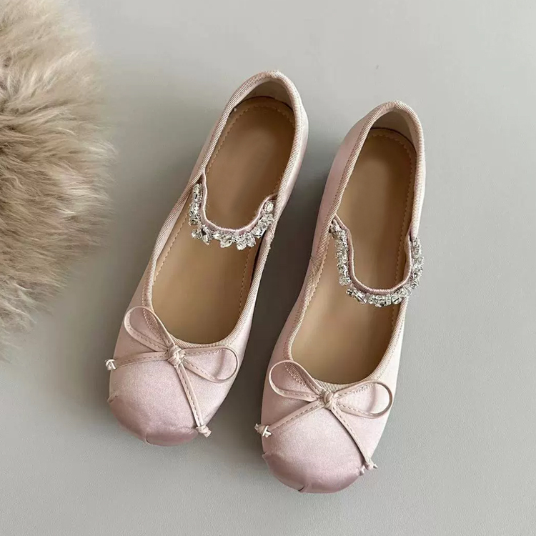 インヒール バレエシューズ レディース 羊革 4cm ヒール サテン　ピンク