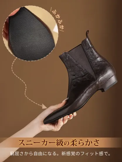 KENPOGEN 本革ブーツ ポインテッドトゥ 2cmヒール ストレッチ 柔らかい羊革 華奢見え 通勤 オフィス