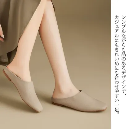 KENPOGEN スクエアトゥバブーシュ フラットシューズ 1cmヒール 柔らかい 歩きやすい 疲れにくい カジュアル お出かけ