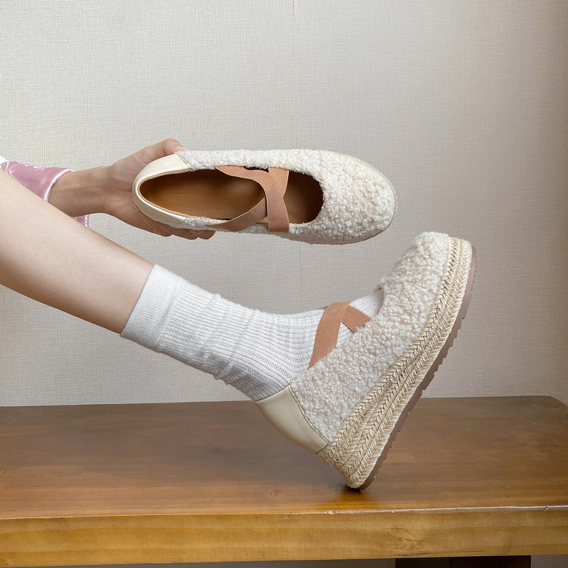 ボア風ストラップ付き 厚底美脚エスパドリーユ