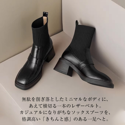 KENPOGEN ソックスブーツ ニットドッキング 6cmUP 美脚効果 歩きやすい オフィスカジュアル 秋冬用