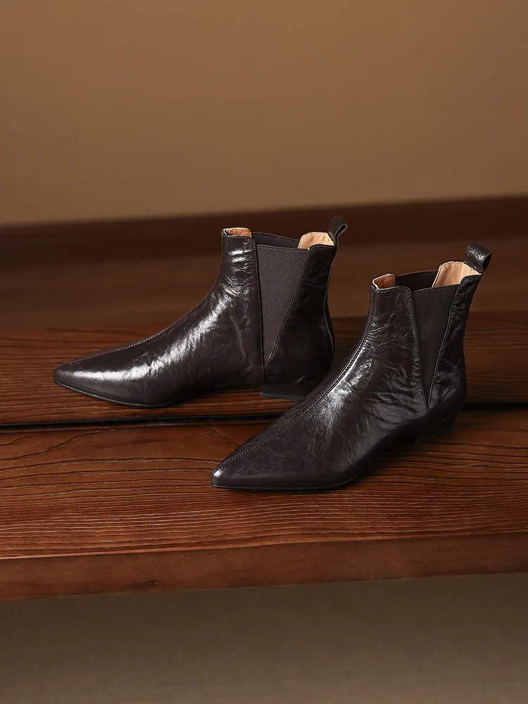 KENPOGEN 本革ブーツ ポインテッドトゥ 2cmヒール ストレッチ 柔らかい羊革 華奢見え 通勤 オフィス