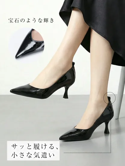 【背筋が伸びる6cmヒール】KENPOGEN ポインテッドトゥ パンプス Vカット エナメル 美脚 痛くない 歩きやすい 通勤 お呼ばれ きれいめ