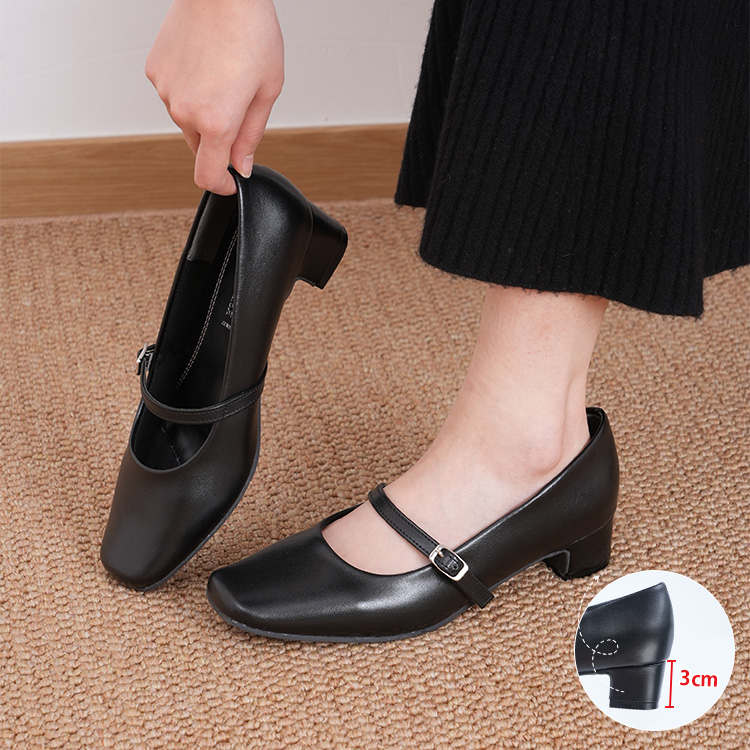 【外反母趾・幅広に優しい】KENPOGEN スクエアトゥ マリージェーン パンプス 5cmヒール 疲れにくい 安定感 チャンキーヒール 脱げない カジュアル フォーマル