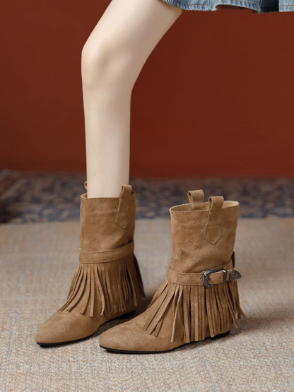 KENPOGEN パンプス ショートブーツ フリンジデザイン インヒール 4.5cmUP 履きやすい 疲れにくい