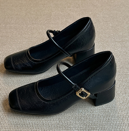 KENPOGEN ストラップパンプス スクエアトゥパンプス インヒール 7.5cmUP 歩きやすく疲れない