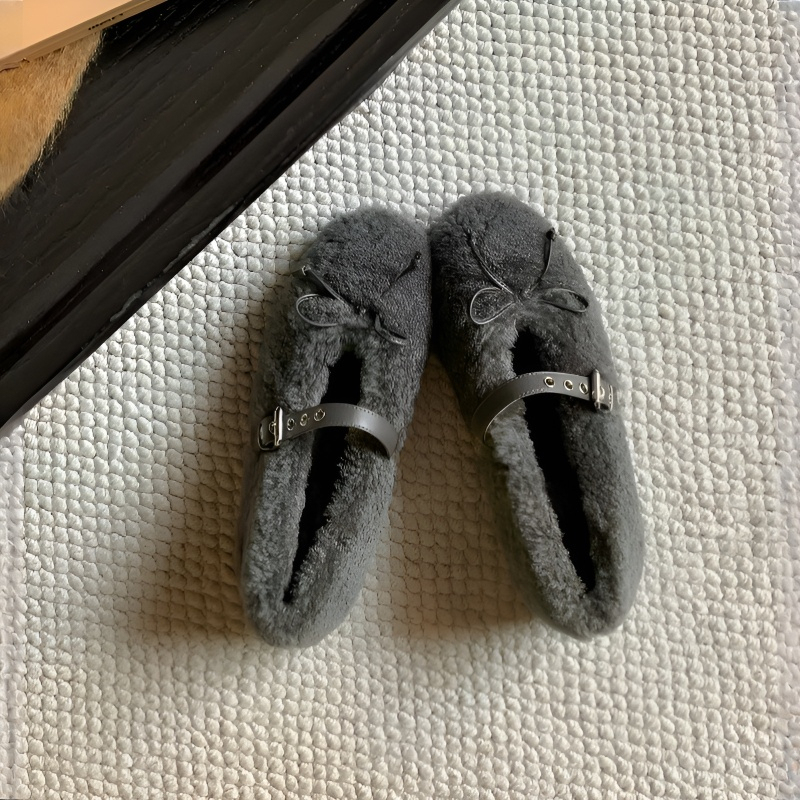 リボン付き 暖かボア インヒール美脚パンプス