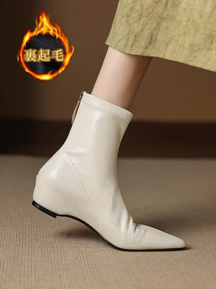 KENPOGEN ストレッチブーツ インヒール ポインテッドトゥ 4.5cmUP バックファスナー 履きやすい 細見え 通常タイプ・裏起毛 秋冬