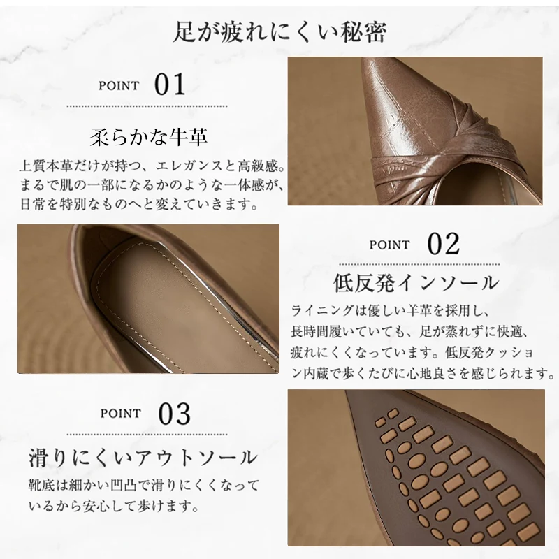 KENPOGEN 牛革パンプス ポインテッドトゥシューズ 4.5cmUP リボン 手作り 疲れにくい 通勤