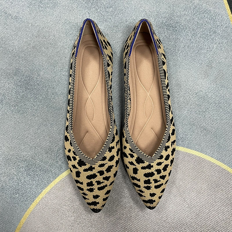 KENPOGEN ポインテッドトゥニットパンプス Vカット フラットシューズ 屈曲性抜群 歩きやすい 全10色展開 通勤 仕事