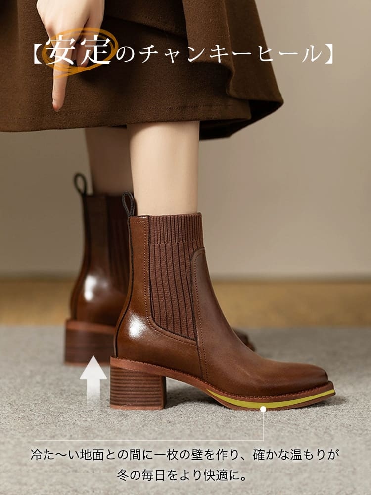 安定感のある5.5cmチャンキーヒールで歩きやすいショートブーツ