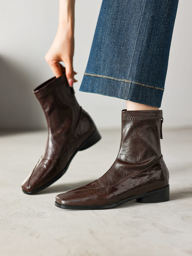 スクエアトゥ ストレッチブーツ