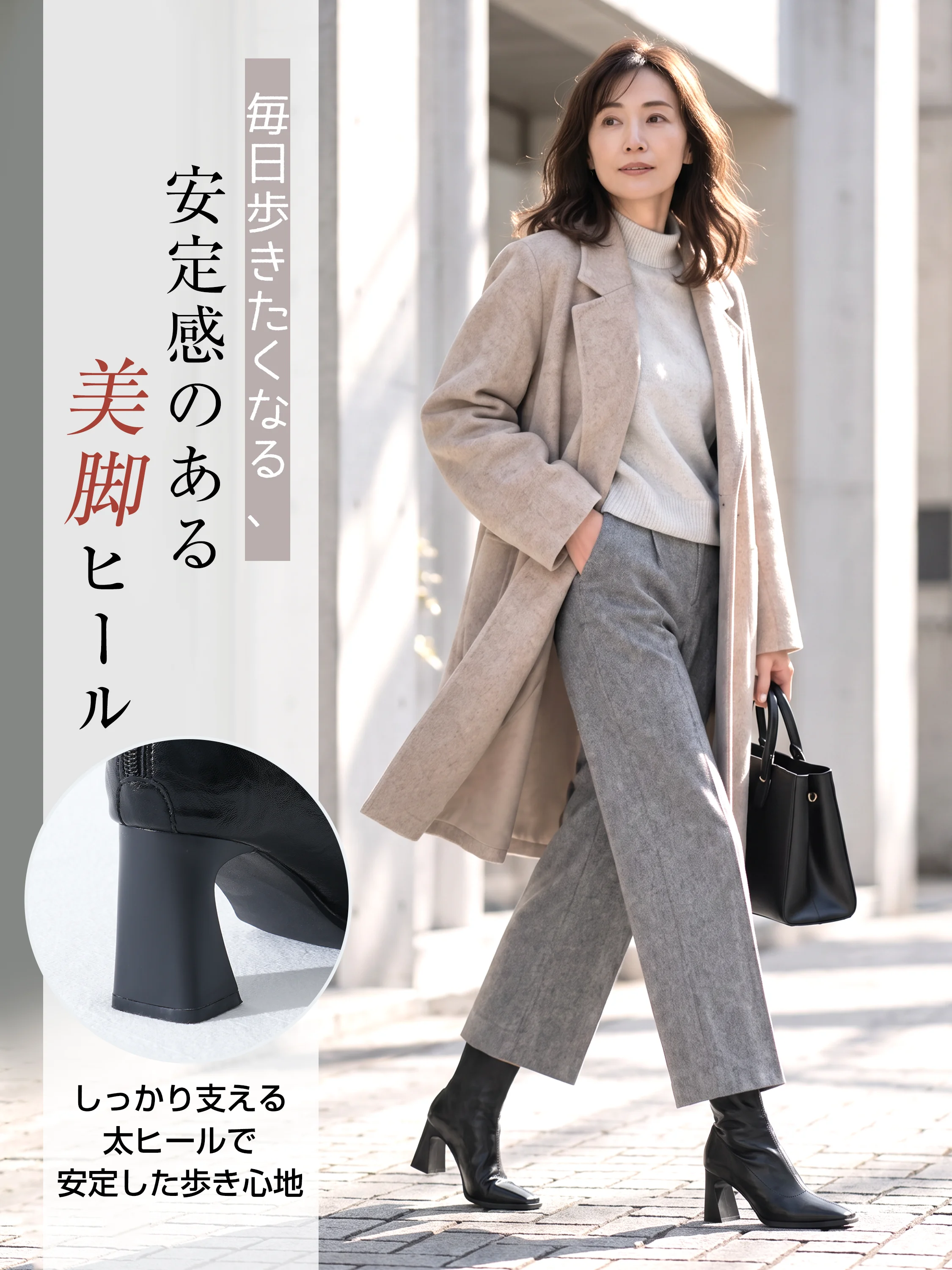スクエアトゥ 7.5cm美脚ストレッチブーツ
